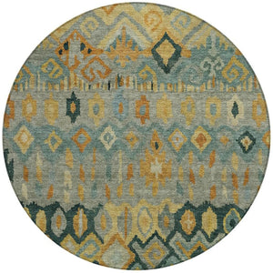 HomeRoots 8' Vibrant Green, Gold & Copper Round Geometric Rug – Stylish, Washable for Indoor/Outdoor Use! 658461