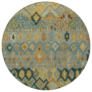 HomeRoots 8' Vibrant Green, Gold & Copper Round Geometric Rug – Stylish, Washable for Indoor/Outdoor Use! 658461