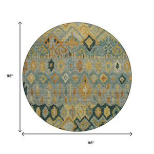 HomeRoots 8' Vibrant Green, Gold & Copper Round Geometric Rug – Stylish, Washable for Indoor/Outdoor Use! 658461