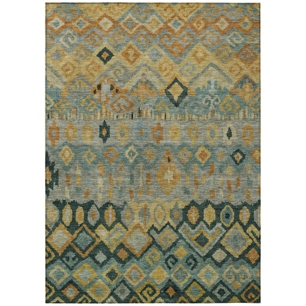 HomeRoots 8' X 10' Washable Geometric Area Rug in Green, Gold & Copper - Stylish, Durable for Indoor & Outdoor Use 658462