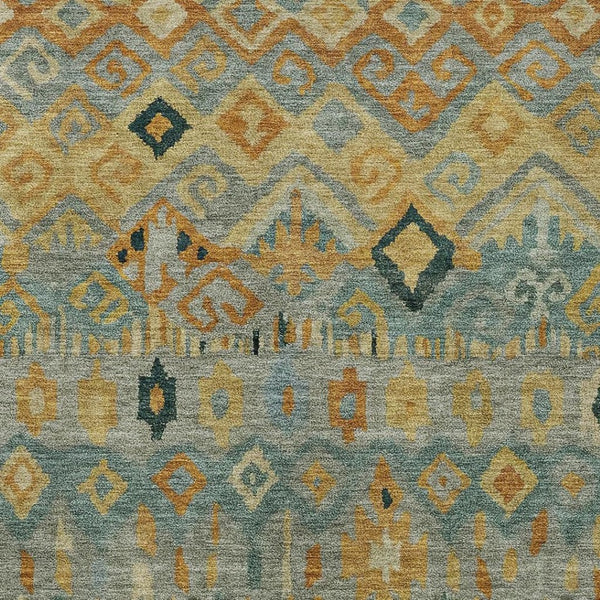 HomeRoots 8' X 10' Washable Geometric Area Rug in Green, Gold & Copper - Stylish, Durable for Indoor & Outdoor Use 658462