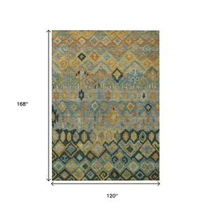 HomeRoots 10' Indoor Outdoor Geometric Area Rug in Green, Gold & Copper - Washable, Durable & Stylish! 658464