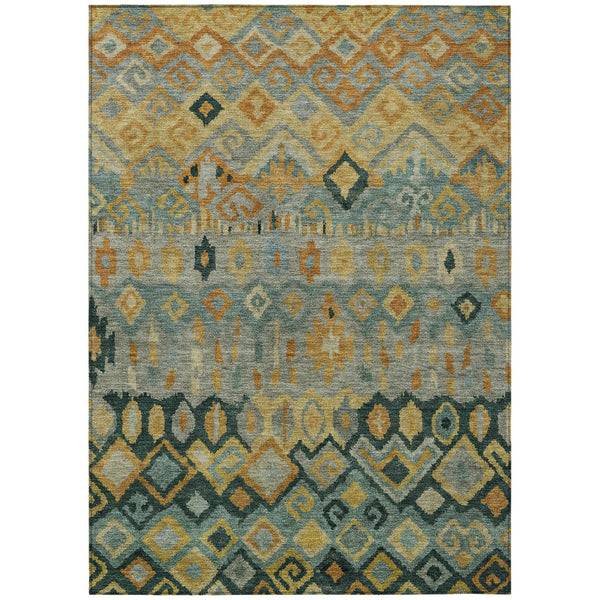 HomeRoots 10' Indoor Outdoor Geometric Area Rug in Green, Gold & Copper - Washable, Durable & Stylish! 658464