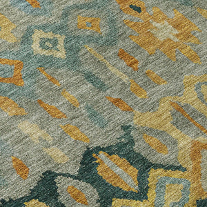 HomeRoots 10' Indoor Outdoor Geometric Area Rug in Green, Gold & Copper - Washable, Durable & Stylish! 658464