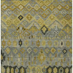 HomeRoots 5' X 8' Stylish Pewter Gold Charcoal Geometric Rug – Washable, Durable Indoor/Outdoor Design for Any Space 658466