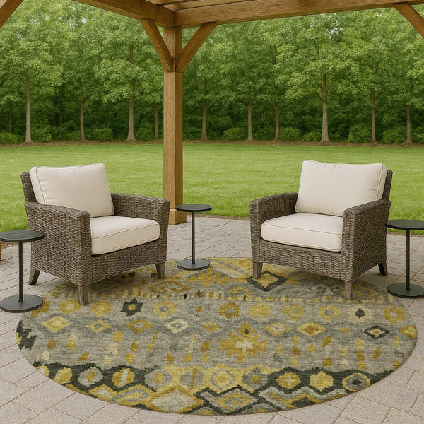 HomeRoots 8' Modern Geometric Washable Area Rug in Pewter, Gold & Charcoal for Indoor/Outdoor Use, Durable Design 658467