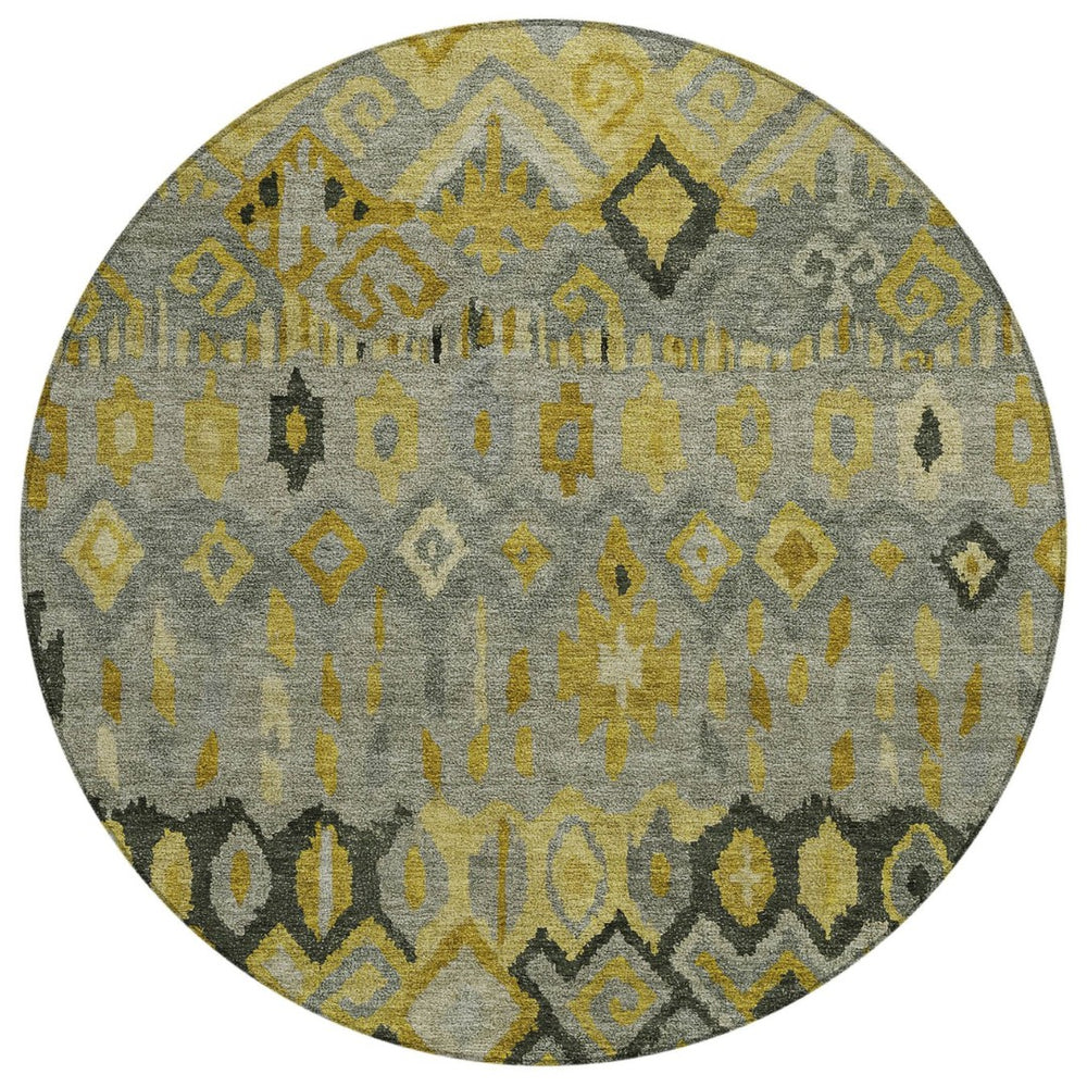 HomeRoots 8' Modern Geometric Washable Area Rug in Pewter, Gold & Charcoal for Indoor/Outdoor Use, Durable Design 658467