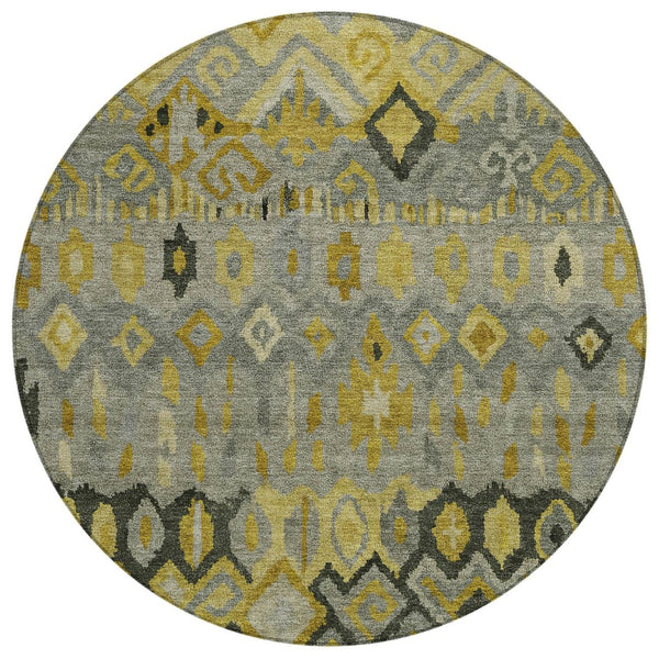 HomeRoots 8' Modern Geometric Washable Area Rug in Pewter, Gold & Charcoal for Indoor/Outdoor Use, Durable Design 658467
