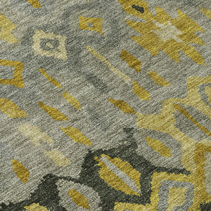 HomeRoots 8' Modern Geometric Washable Area Rug in Pewter, Gold & Charcoal for Indoor/Outdoor Use, Durable Design 658467