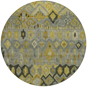 HomeRoots 8' Modern Geometric Washable Area Rug in Pewter, Gold & Charcoal for Indoor/Outdoor Use, Durable Design 658467