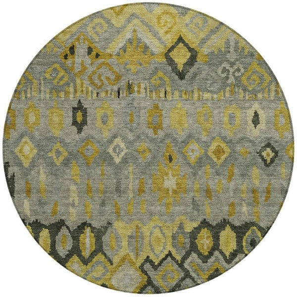 HomeRoots 8' Modern Geometric Washable Area Rug in Pewter, Gold & Charcoal for Indoor/Outdoor Use, Durable Design 658467