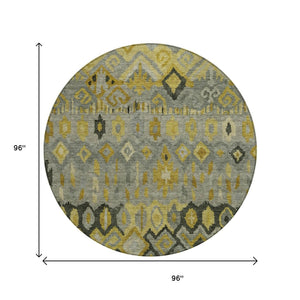 HomeRoots 8' Modern Geometric Washable Area Rug in Pewter, Gold & Charcoal for Indoor/Outdoor Use, Durable Design 658467