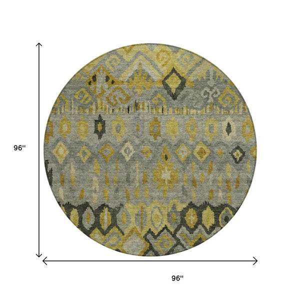HomeRoots 8' Modern Geometric Washable Area Rug in Pewter, Gold & Charcoal for Indoor/Outdoor Use, Durable Design 658467