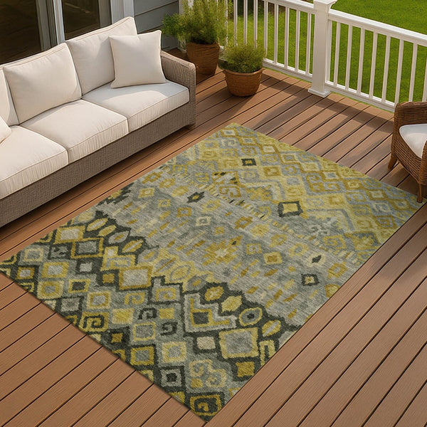 HomeRoots 8' X 10' Modern Geometric Washable Rug in Pewter, Gold & Charcoal – Perfect for Indoor & Outdoor Use! 658468