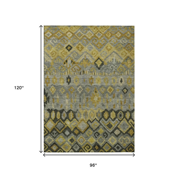 HomeRoots 8' X 10' Modern Geometric Washable Rug in Pewter, Gold & Charcoal – Perfect for Indoor & Outdoor Use! 658468