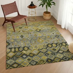 HomeRoots 8' X 10' Modern Geometric Washable Rug in Pewter, Gold & Charcoal – Perfect for Indoor & Outdoor Use! 658468