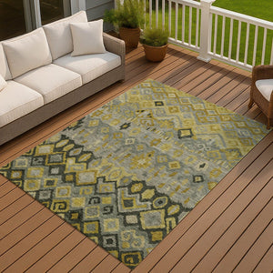 HomeRoots 9' Washable Geometric Area Rug in Pewter Gold & Charcoal – Indoor/Outdoor Durable Design for Any Space 658469