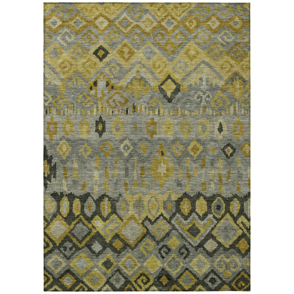 HomeRoots 9' Washable Geometric Area Rug in Pewter Gold & Charcoal – Indoor/Outdoor Durable Design for Any Space 658469