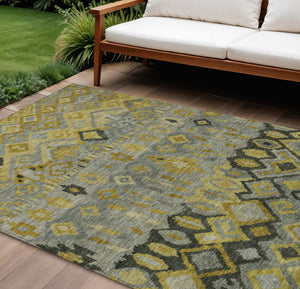 HomeRoots 10' X 14' Stylish Pewter Gold Charcoal Geometric Rug - Washable, Durable, Indoor & Outdoor Use 658470