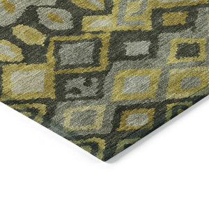 HomeRoots 10' X 14' Stylish Pewter Gold Charcoal Geometric Rug - Washable, Durable, Indoor & Outdoor Use 658470