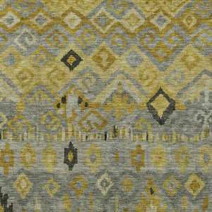 HomeRoots 10' X 14' Stylish Pewter Gold Charcoal Geometric Rug - Washable, Durable, Indoor & Outdoor Use 658470