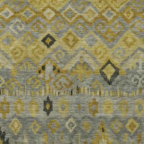 HomeRoots 10' X 14' Stylish Pewter Gold Charcoal Geometric Rug - Washable, Durable, Indoor & Outdoor Use 658470