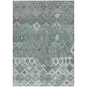 HomeRoots 5' Modern Artichoke Green Gray Ivory Geometric Washable Rug - Durable Indoor/Outdoor Comfort! 658472