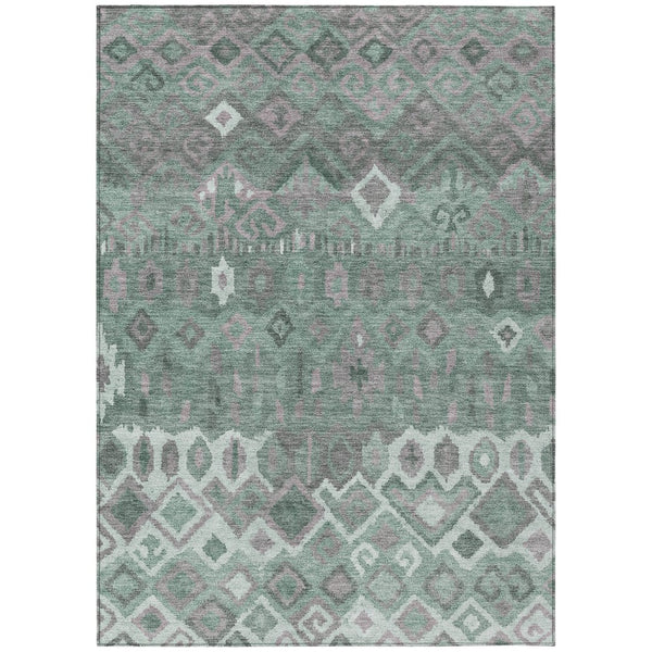 HomeRoots 5' Modern Artichoke Green Gray Ivory Geometric Washable Rug - Durable Indoor/Outdoor Comfort! 658472