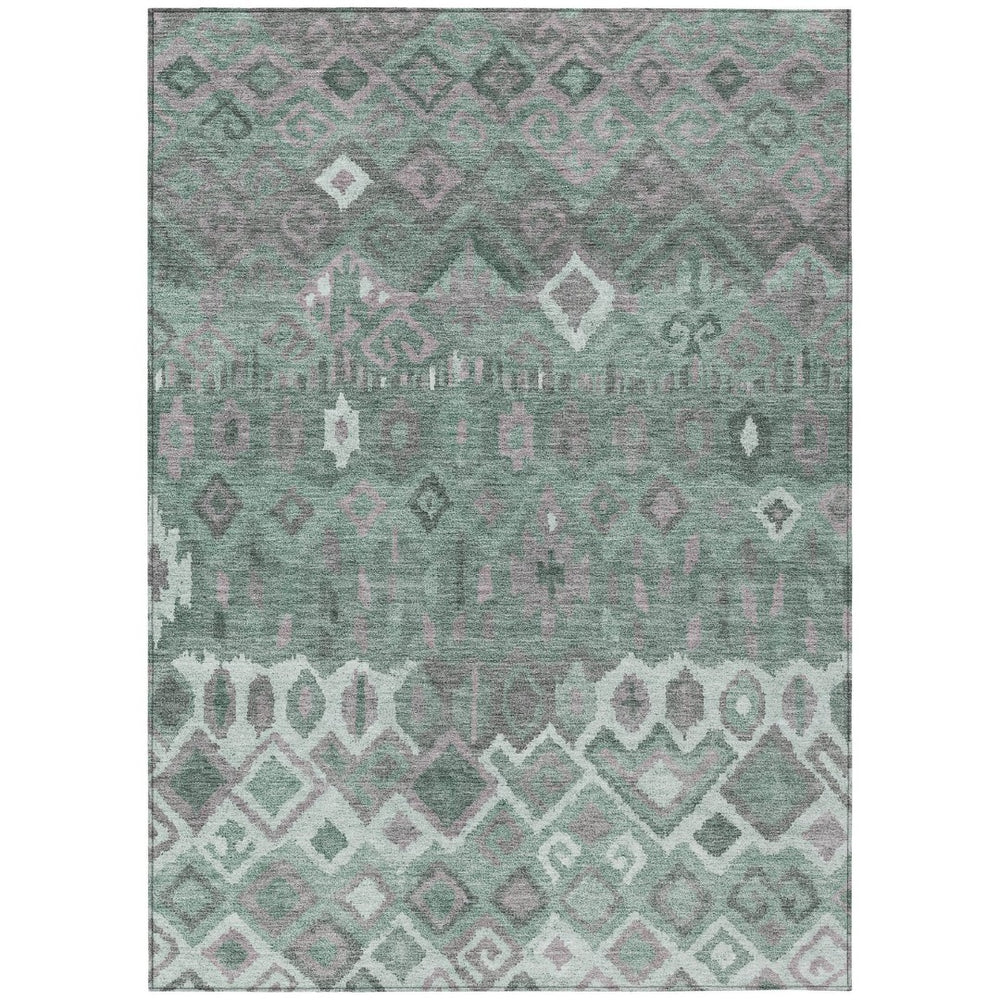 HomeRoots 8' X 10' Geometric Artichoke Green, Gray & Ivory Washable Rug - Ideal for Indoor & Outdoor Spaces 658474