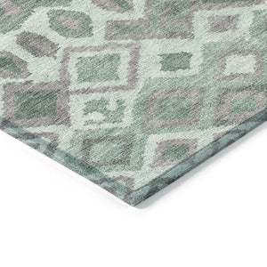 HomeRoots 8' X 10' Geometric Artichoke Green, Gray & Ivory Washable Rug - Ideal for Indoor & Outdoor Spaces 658474