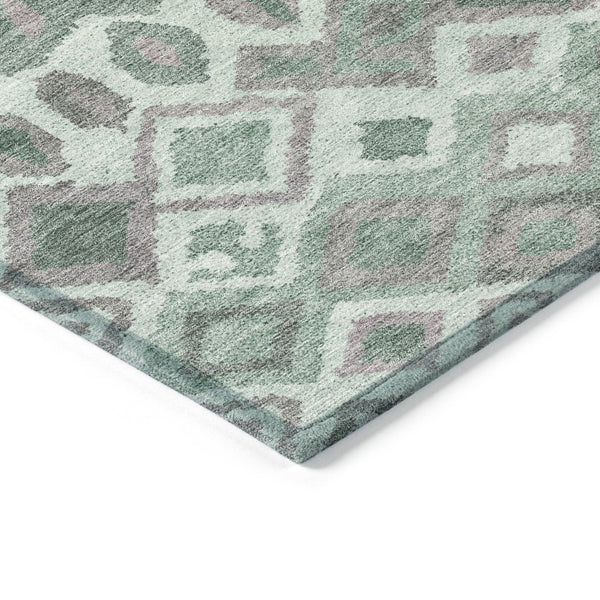 HomeRoots 8' X 10' Geometric Artichoke Green, Gray & Ivory Washable Rug - Ideal for Indoor & Outdoor Spaces 658474