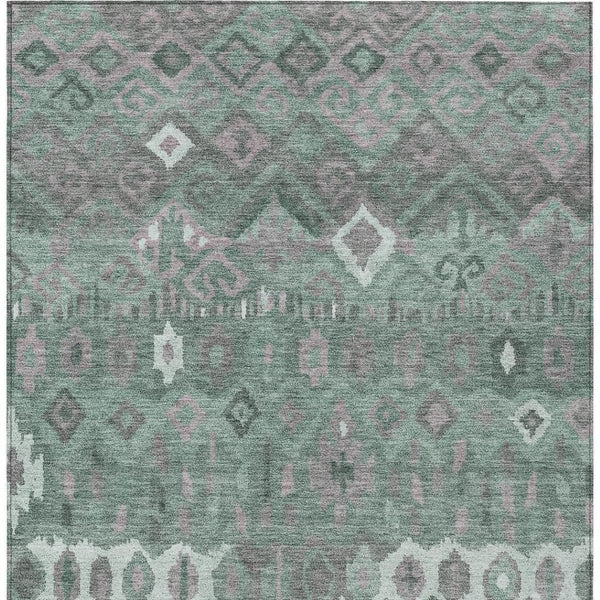 HomeRoots 8' X 10' Geometric Artichoke Green, Gray & Ivory Washable Rug - Ideal for Indoor & Outdoor Spaces 658474