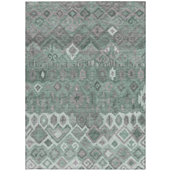 HomeRoots 10' X 14' Artichoke Green Gray Ivory Geometric Washable Rug - Stylish, Durable Indoor/Outdoor Essential 658476