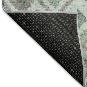 HomeRoots 10' X 14' Artichoke Green Gray Ivory Geometric Washable Rug - Stylish, Durable Indoor/Outdoor Essential 658476