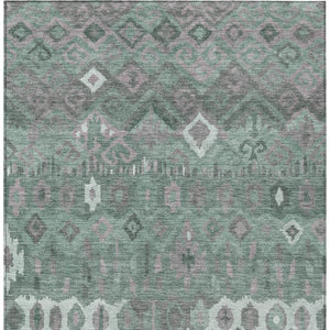 HomeRoots 10' X 14' Artichoke Green Gray Ivory Geometric Washable Rug - Stylish, Durable Indoor/Outdoor Essential 658476