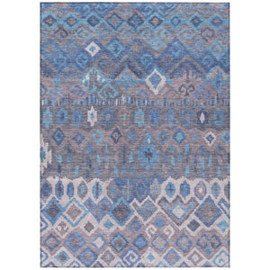 HomeRoots 5' Geometric Blue Gray Ivory Washable Area Rug - Durable, Stylish, Perfect for Indoor & Outdoor Use! 658478