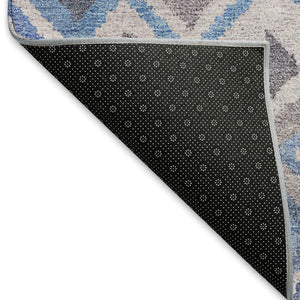 HomeRoots 8' Round Geometric Washable Indoor Outdoor Area Rug in Blue Gray Ivory - Stylish & Durable Design 658479
