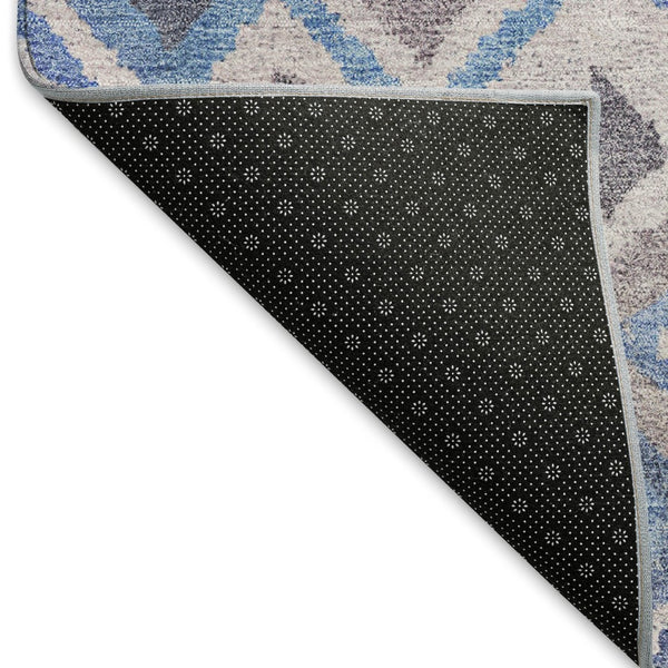 HomeRoots 8' Round Geometric Washable Indoor Outdoor Area Rug in Blue Gray Ivory - Stylish & Durable Design 658479