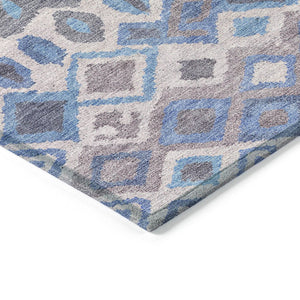 HomeRoots 8' Round Geometric Washable Indoor Outdoor Area Rug in Blue Gray Ivory - Stylish & Durable Design 658479