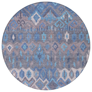 HomeRoots 8' Round Geometric Washable Indoor Outdoor Area Rug in Blue Gray Ivory - Stylish & Durable Design 658479