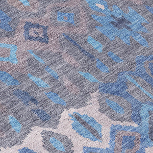 HomeRoots 8' Round Geometric Washable Indoor Outdoor Area Rug in Blue Gray Ivory - Stylish & Durable Design 658479