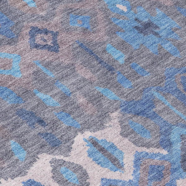 HomeRoots 8' Round Geometric Washable Indoor Outdoor Area Rug in Blue Gray Ivory - Stylish & Durable Design 658479