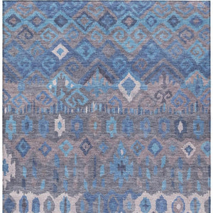 HomeRoots 8' Blue Gray and Ivory Geometric Area Rug - Washable, Durable, Stylish for Indoor & Outdoor Spaces 658480