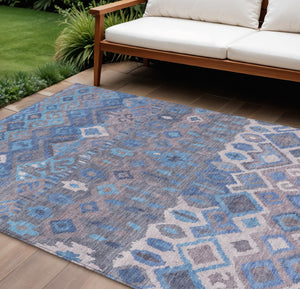 HomeRoots 9' X 12' Stylish Blue Gray & Ivory Geometric Area Rug - Durable, Washable for Indoor & Outdoor Use 658481