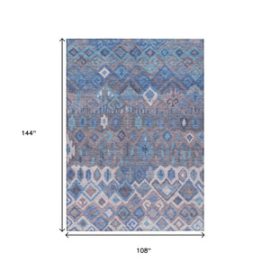 HomeRoots 9' X 12' Stylish Blue Gray & Ivory Geometric Area Rug - Durable, Washable for Indoor & Outdoor Use 658481