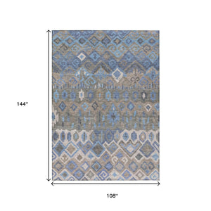 HomeRoots 9' Geometric Denim Blue, Gray & Ivory Washable Area Rug for Indoor/Outdoor Spaces - Durable & Stylish 658487