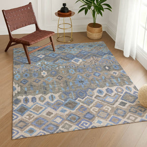 HomeRoots 9' Geometric Denim Blue, Gray & Ivory Washable Area Rug for Indoor/Outdoor Spaces - Durable & Stylish 658487