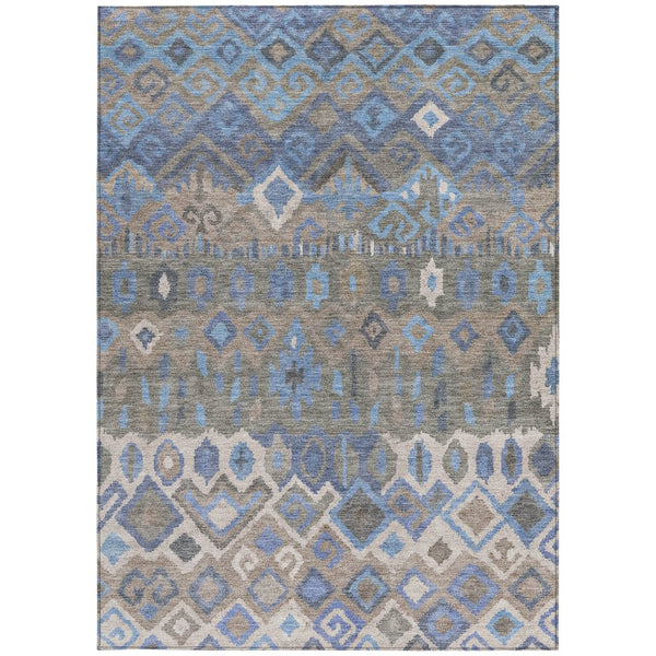 HomeRoots 10' Indoor Outdoor Denim Blue, Gray & Ivory Geometric Washable Area Rug - Stylish, Durable & Easy Care 658488