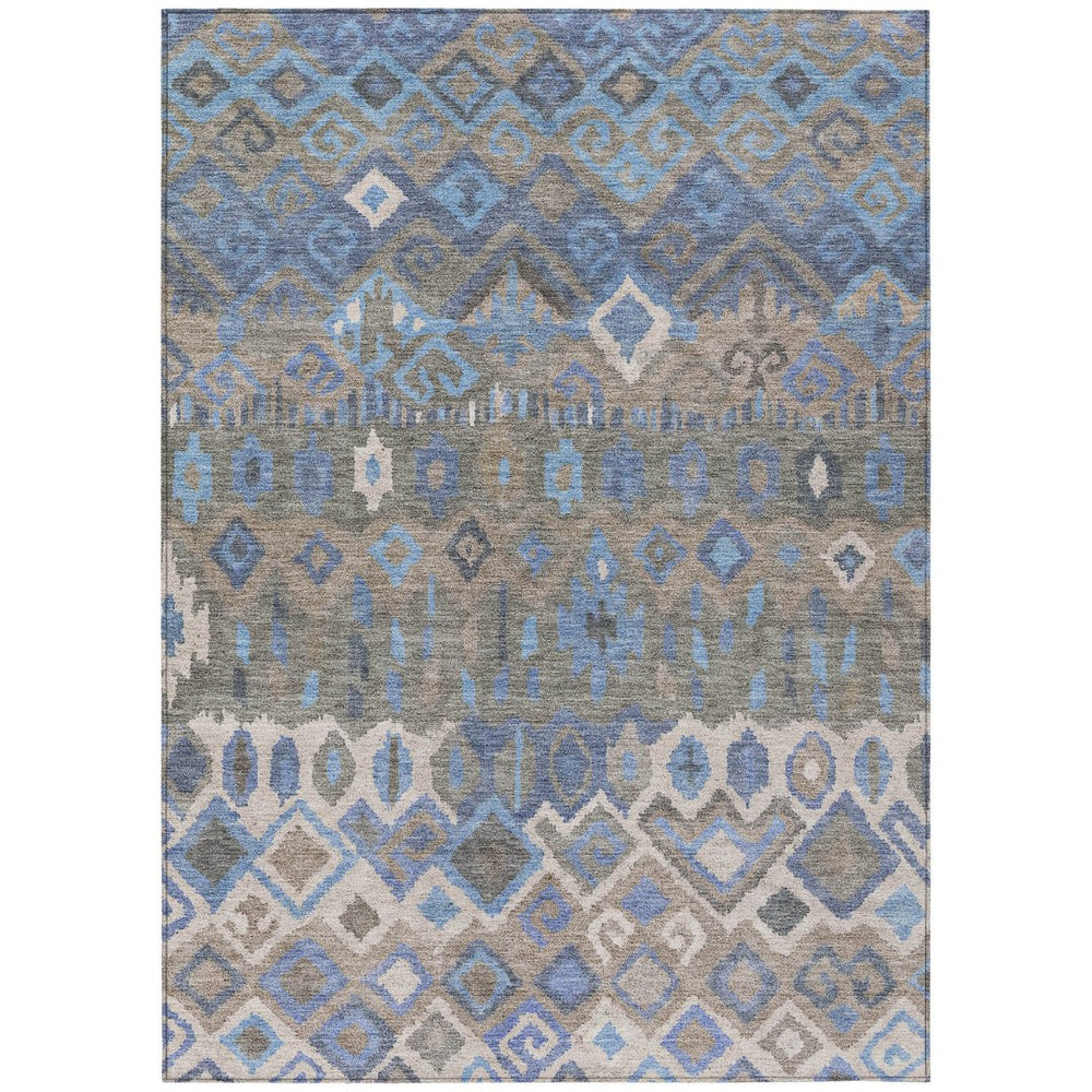 HomeRoots 10' Indoor Outdoor Denim Blue, Gray & Ivory Geometric Washable Area Rug - Stylish, Durable & Easy Care 658488