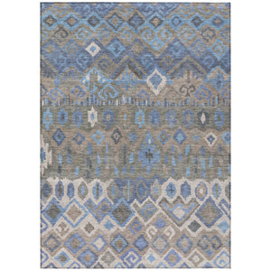 HomeRoots 10' Indoor Outdoor Denim Blue, Gray & Ivory Geometric Washable Area Rug - Stylish, Durable & Easy Care 658488